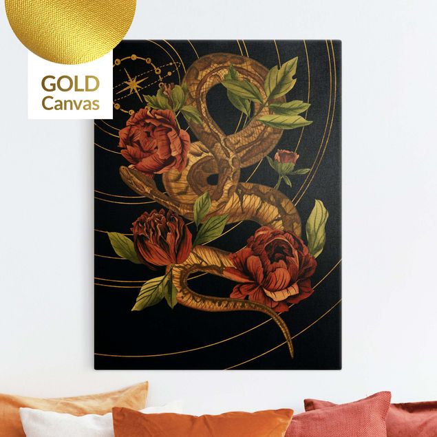 Prints animals Snake With Roses Black And Gold IV