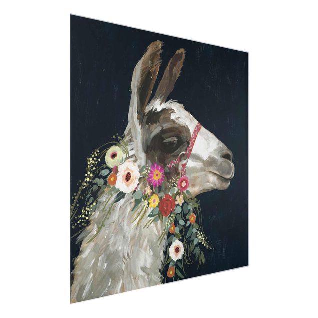Prints modern Lama With Floral Decoration I
