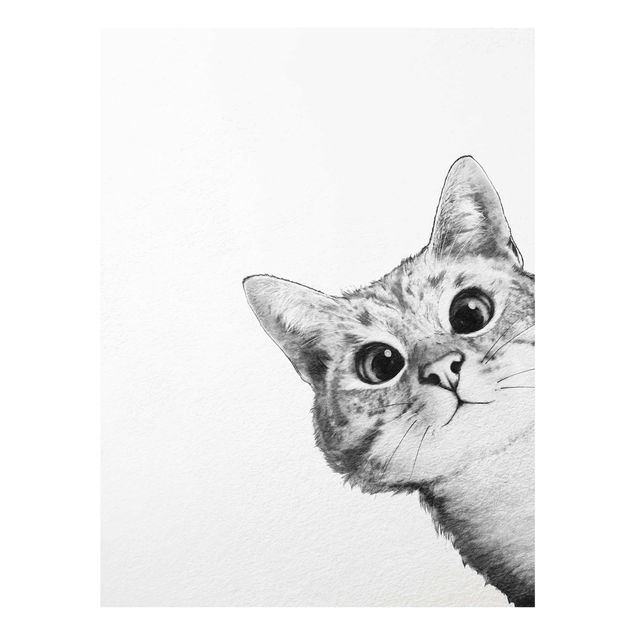 Glass prints black and white Illustration Cat Drawing Black And White