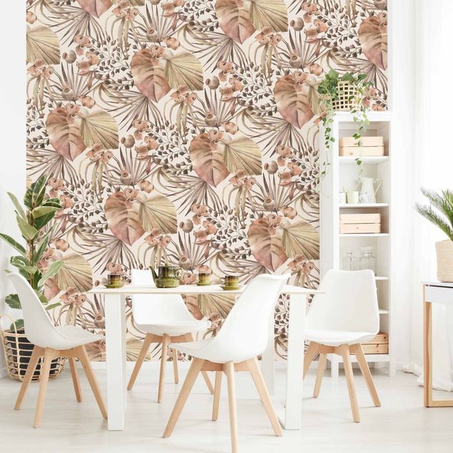 Contemporary wallpaper Beige Palm Leaves