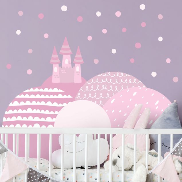 Princess stickers for bedroom Mountains castle pastel pink