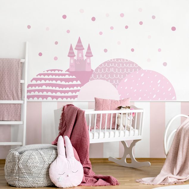 Wall decal Mountains castle pastel pink
