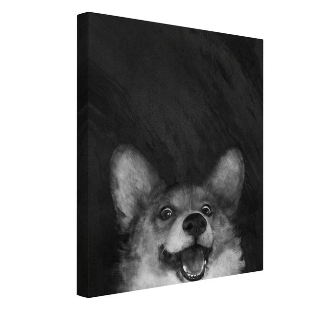 Dog canvas Illustration Dog Corgi Paintig Black And White
