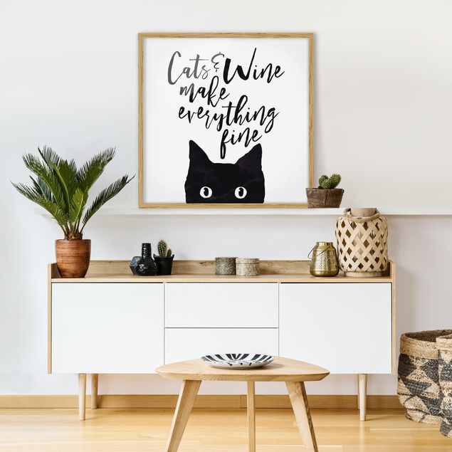 Animal wall art Cats And Wine make Everything Fine