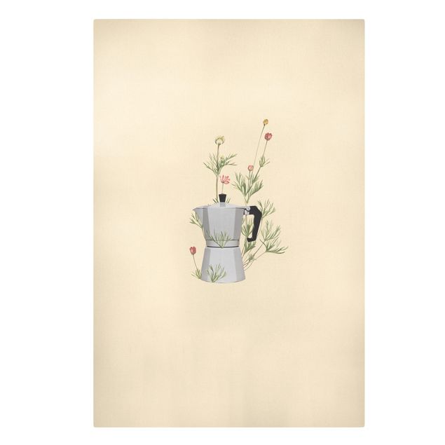 Canvas coffee Bialetti with flowers
