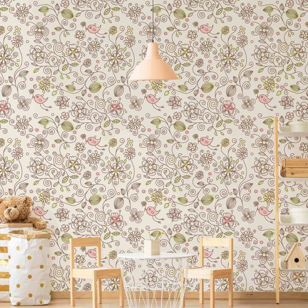 Contemporary wallpaper Birds And Flowers