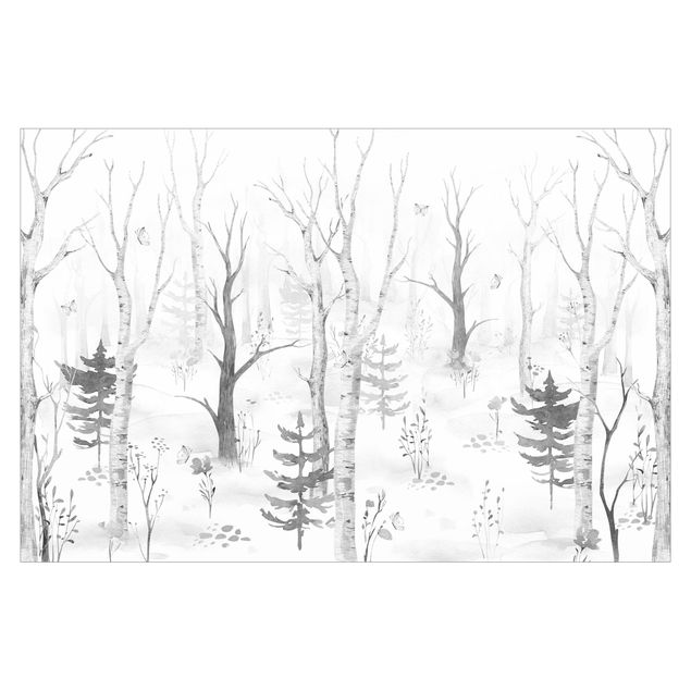 Wallpapers animals Birch forest with poppies black white