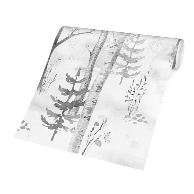 Wallpapers flower Birch forest with poppies black white