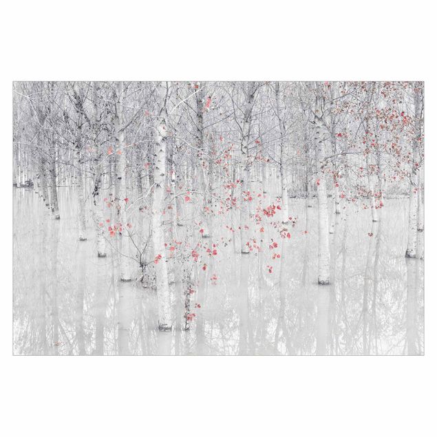 Peel and stick wallpaper Birch Tree Forest With Light Pink Leaves