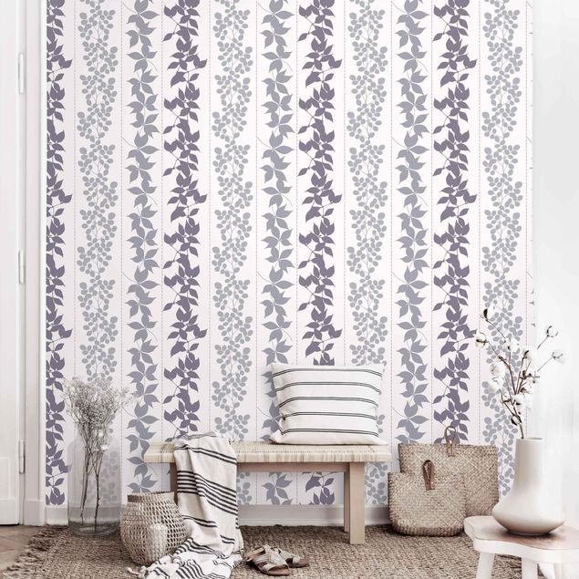 Contemporary wallpaper Leaf Silhouettes With Stripes