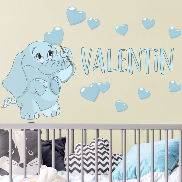 Wall stickers elefant Blue baby elephant with many hearts