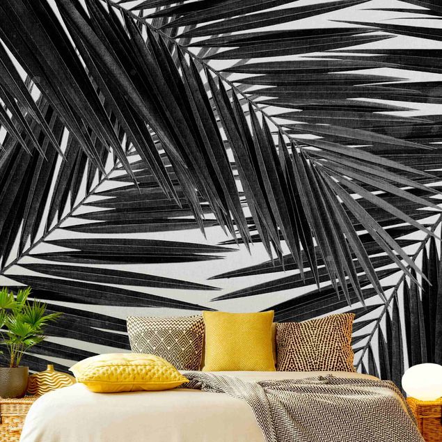 Black and white aesthetic wallpaper View Through Palm Leaves Black And White