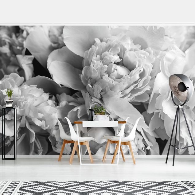 Black and white aesthetic wallpaper Blossoming Peonies Black And White