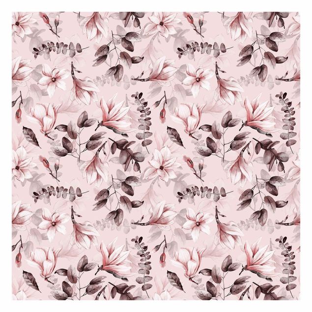 Pink aesthetic wallpaper Blossoms With Gray Leaves In Front Of Pink