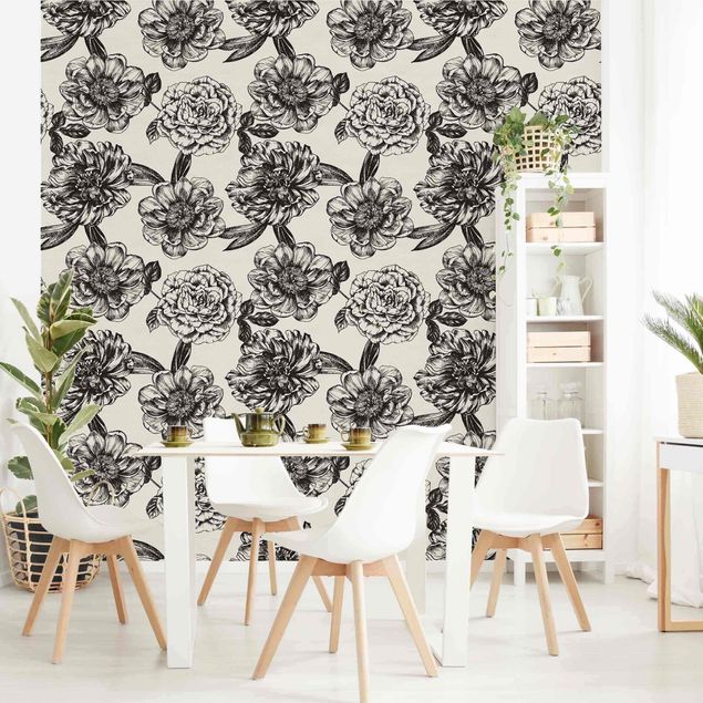 Retro wallpaper Meshed Flowers With Roses