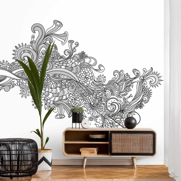 Wallpapers black and white Floral Wave Black And White