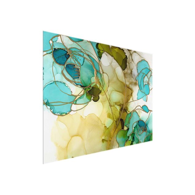 Abstract glass wall art Flower Facets In Watercolour