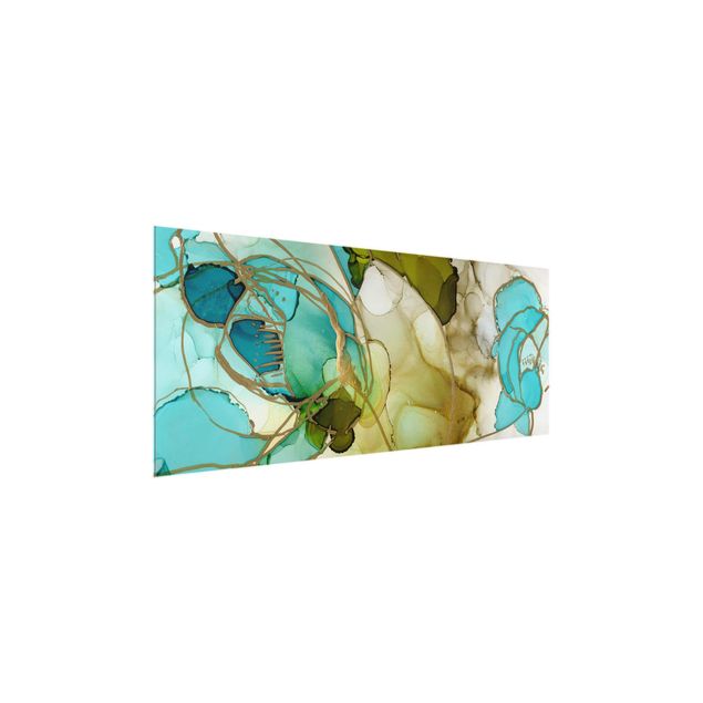 Abstract glass wall art Flower Facets In Watercolour