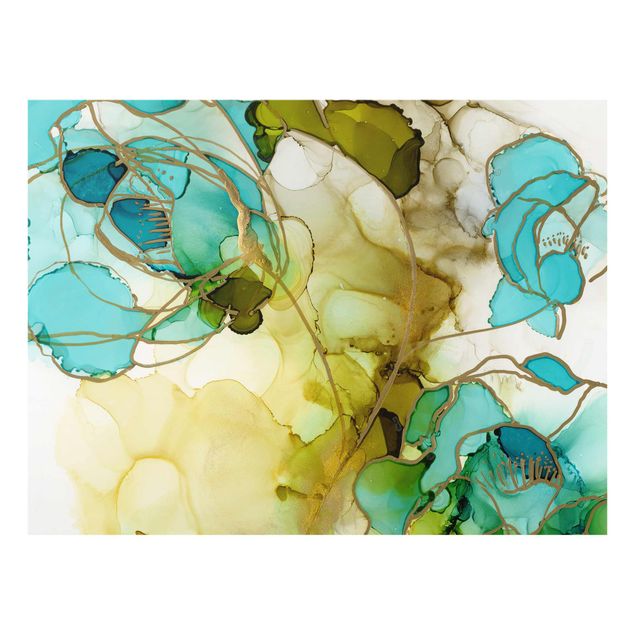 Turquoise canvas wall art Flower Facets In Watercolour