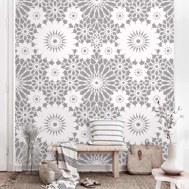 Wallpapers geometric Flower Mandala In Light Grey