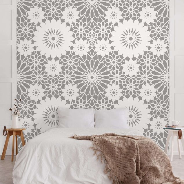 Wallpapers ornaments Flower Mandala In Light Grey