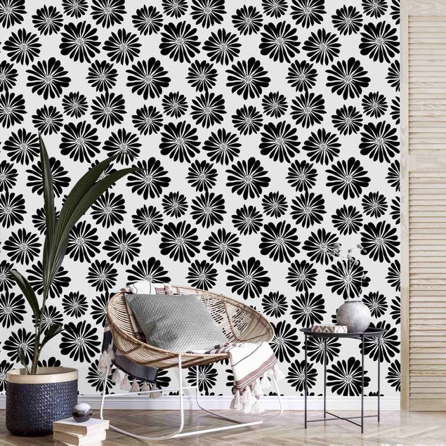 Wallpapers modern Flower Pattern Hawaii In Black