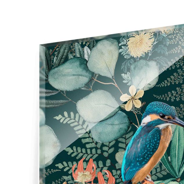 Prints Floral Paradise Kingfisher And Hummingbird