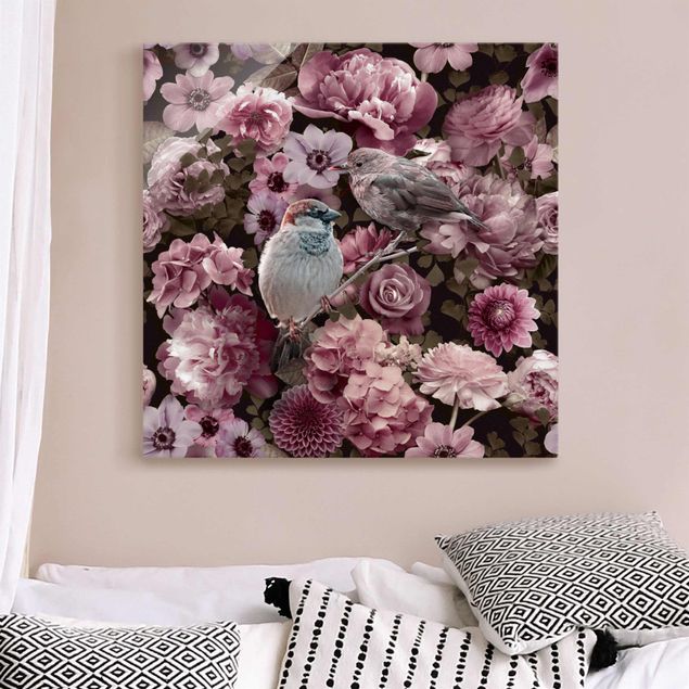 Glass prints rose Floral Paradise Sparrow In Antique Pink