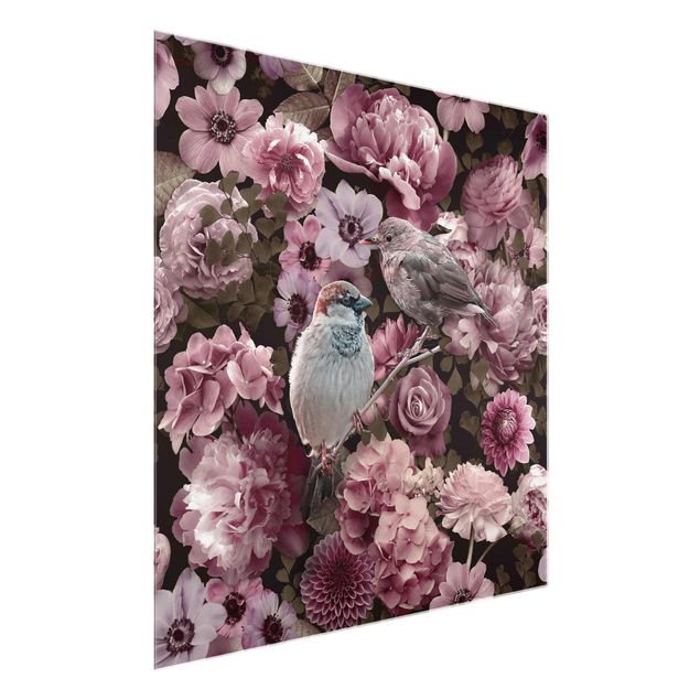 Floral canvas Floral Paradise Sparrow In Antique Pink