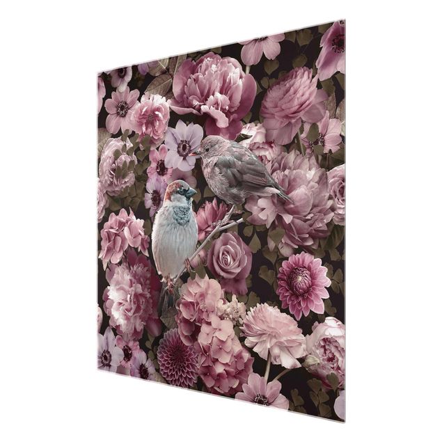 Pink art canvas Floral Paradise Sparrow In Antique Pink