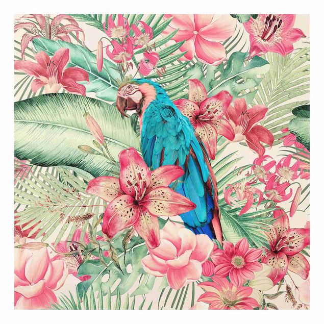 Prints multicoloured Floral Paradise Tropical Parrot