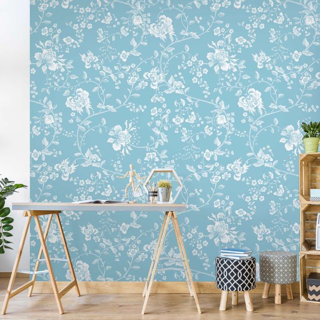 Wallpapers modern Flower Tendrils On Blue