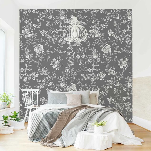 Vintage aesthetic wallpaper Flower Tendrils On Gray
