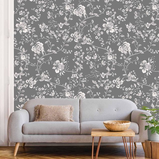 Contemporary wallpaper Flower Tendrils On Gray