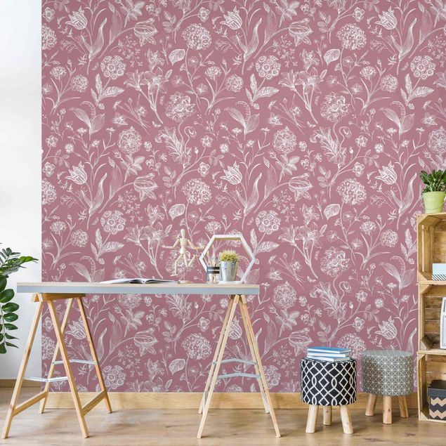 Wallpapers modern Flower Dance On Antique Pink
