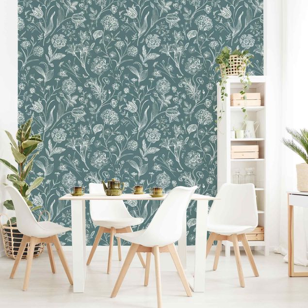 Modern wallpaper designs Flower Dance On Blue Gray
