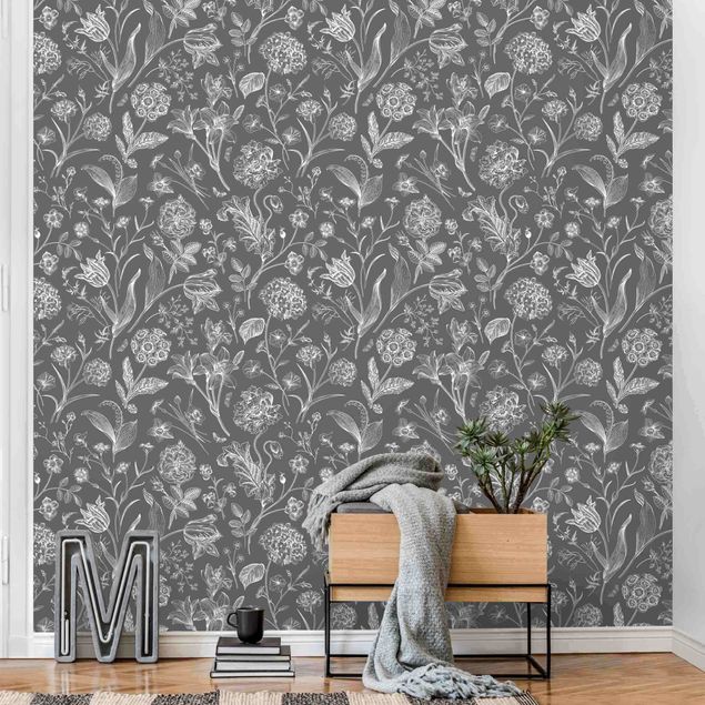 Floral wallpaper Flower Dance On Gray