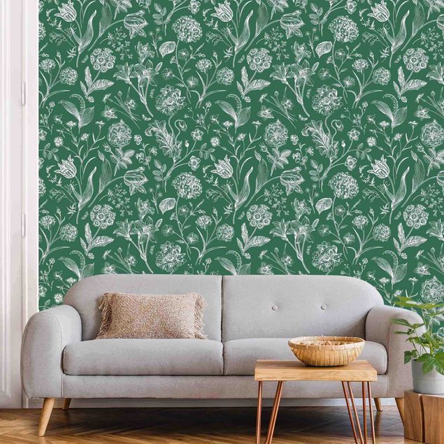 Aesthetic vintage wallpaper Flower Dance On Green