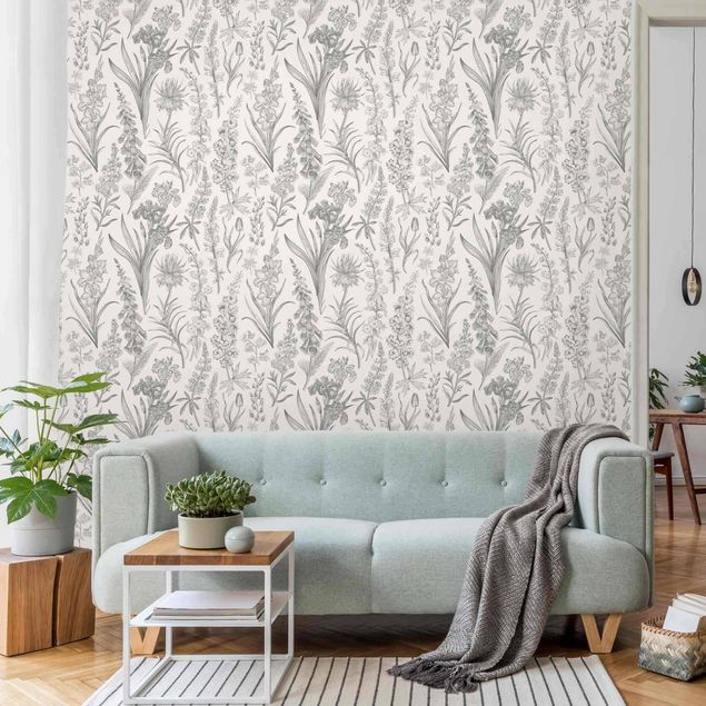 Aesthetic vintage wallpaper Flower Waves In Gray