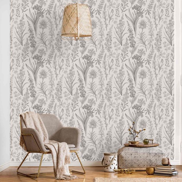Modern wallpaper designs Flower Waves In Gray