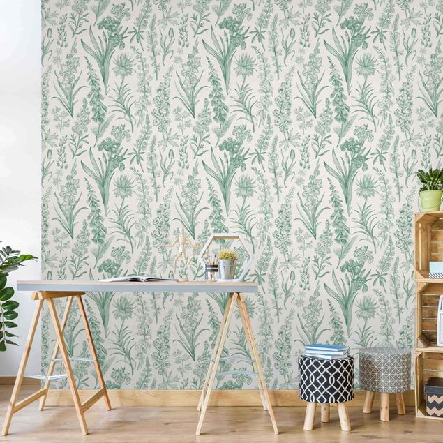 Contemporary wallpaper Flower Waves In Green