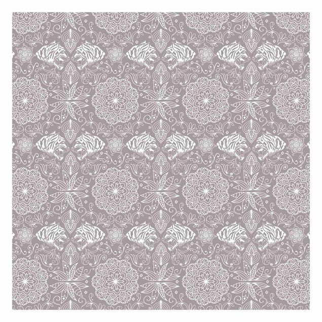 Wallpapers grey Boho Tiger Pattern With Mandala In Warm Grey
