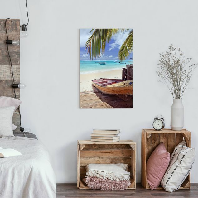 Beach wall art Boat Beneath Palm Trees