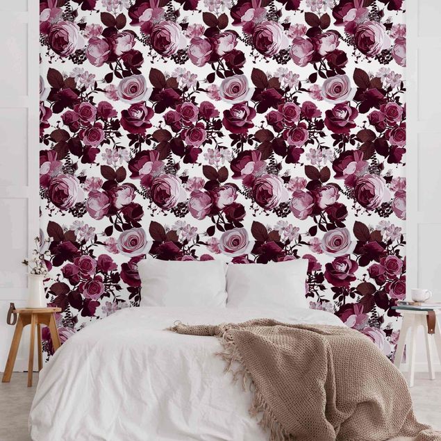 Rose flower wallpaper Bordeaux Roses With Brown Leaves