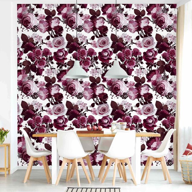 Aesthetic vintage wallpaper Bordeaux Roses With Brown Leaves