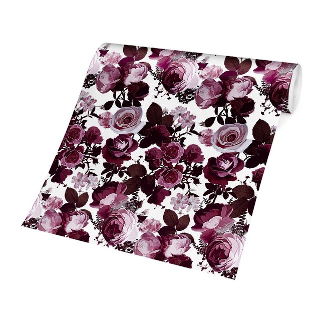 Modern wallpaper designs Bordeaux Roses With Brown Leaves