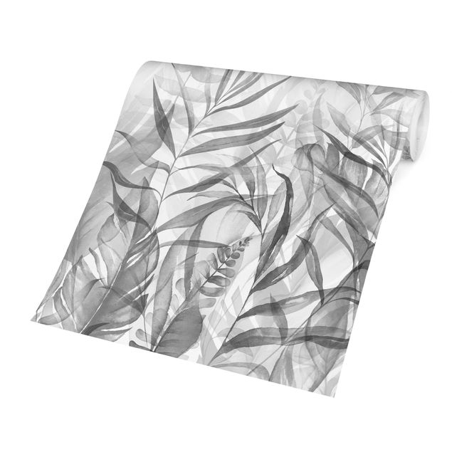Self adhesive wallpapers Botany - Tropical Leaves Grey