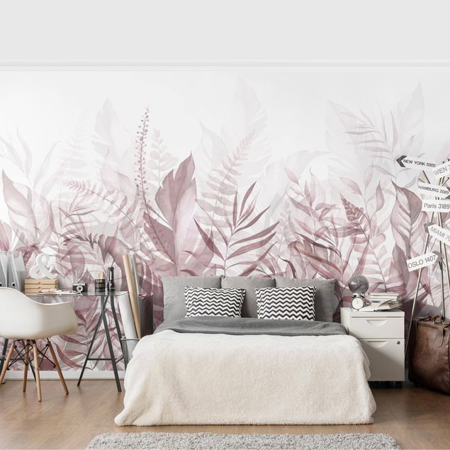 Floral wallpaper Botany - Tropical Leaves Pink