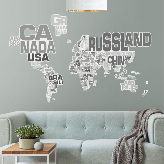 Wall stickers maps Letters world map gray