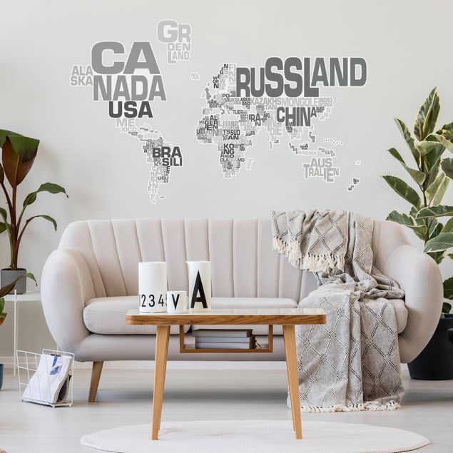 Wall stickers quotes Letters world map gray